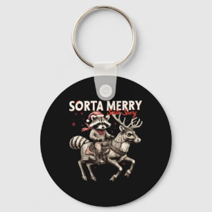 Porte-clés Sorta Merry Sorta Effrayant Noël Funny Raccoon Ri