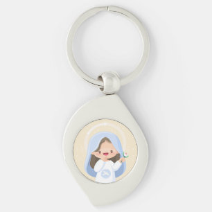 Porte-clés Souriant Kawaii Vierge Marie avec Fleur - Beige