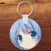 Porte-clés Souriant mignon manga fille yeux bleu violet (Verso)