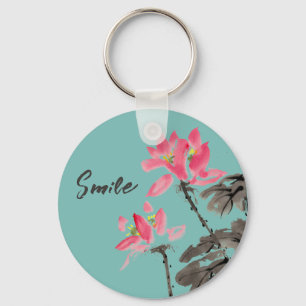 Porte-clés Sourire et rire Quote positif Aquarelle Florale