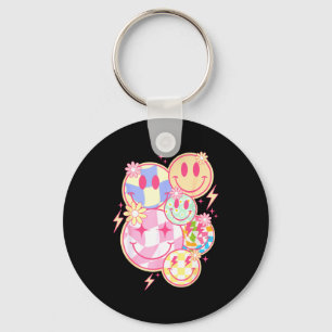 Porte-clés Sourire Rétro Groovy Visage Fleur Visage Heureux D