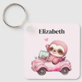Porte-clés Sourire rose Sloth conduisant une convertible (Recto)