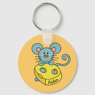 Porte-clés Souris bleue mignonne et fromage Enfants Personnal