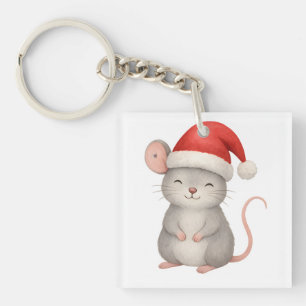 Porte-clés Souris de Noël mignonne en chapeau de Père Noël