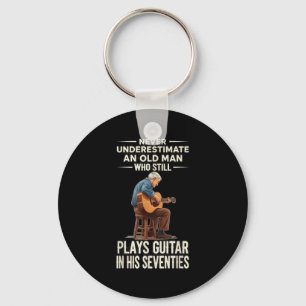 Porte-clés Sous-estimer vieil homme joue de la guitare 70s dr