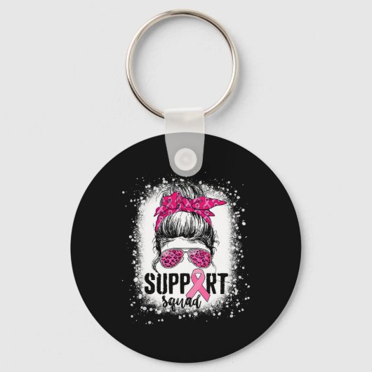 Porte-clés Soutien Squad Messy Bun Pink Warrior Cancer du sei (Recto)