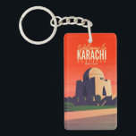Porte-clés souvenir de voyage rétro vintage Karachi Pakistan<br><div class="desc">vintage,  rétro,  voyage,  moderne,  aquarelle,  vacances,  sifflement,  voyage touristique en famille,  Karachi,  Pakistan, </div>