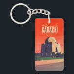 Porte-clés souvenir de voyage rétro vintage Karachi Pakistan<br><div class="desc">vintage,  rétro,  voyage,  moderne,  aquarelle,  vacances,  sifflement,  voyage touristique en famille,  Karachi,  Pakistan, </div>