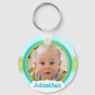 Porte-clés Souvenir fait sur commande bleu de photo de bébé