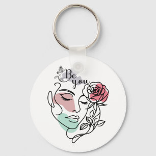 Porte-clés Soyez Vous Ligne Art Visage de Femme Ligne Art