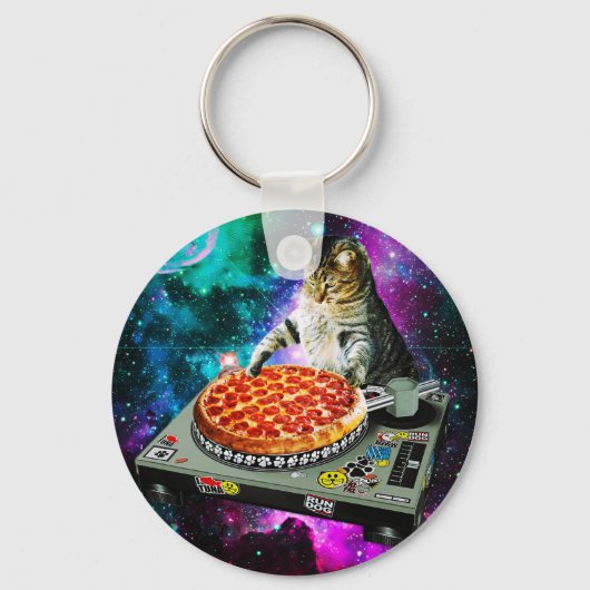 Porte-clés Space dj chat pizza (Recto)