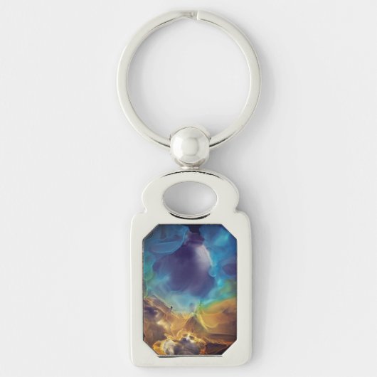 Porte-clés Space Nebula bleu jaune Alcool art (Devant)