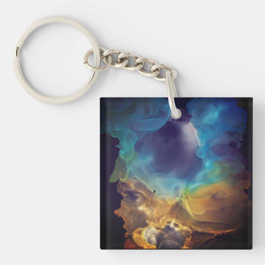 Porte-clés Space Nebula bleu jaune Alcool art (Devant)