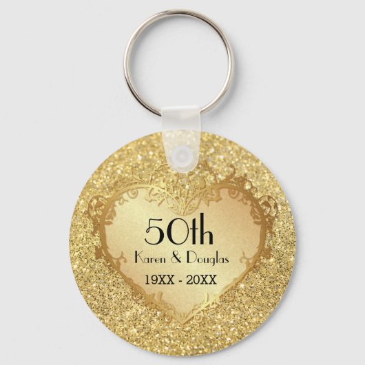 Porte-clés Sparkle Gold Heart 50th Wedding Anniversary (Recto)