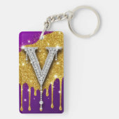 Porte-clés Sparkling Letter V With Gold Glitter Drip (Dos)