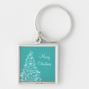 Porte-clés Sparkly Holiday Tree Premium Porte - clé, Aqua