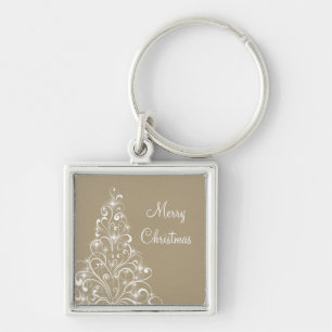 Porte-clés Sparkly Holiday Tree Premium Porte - clé, Latte