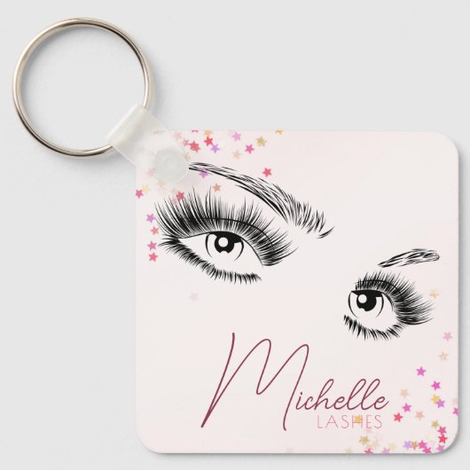 Porte-clés Sparkly Lashes Pink Glitter Confetti Makeup QR (Recto)