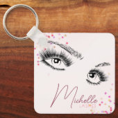 Porte-clés Sparkly Lashes Pink Glitter Confetti Makeup QR (Recto)