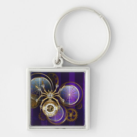 Porte-clés Spider Steampunk sur Arrière - plan pourpre (Devant)
