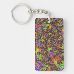 Porte-clés Spirale Abstraite Numérique Fractale Colorée Flash