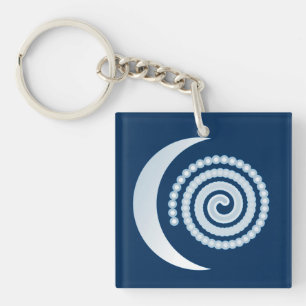 Porte-clés Spirale de Lune Argentée sur fond bleu foncé