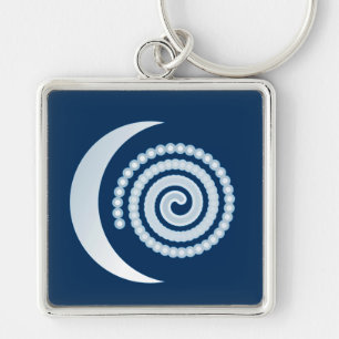 Porte-clés Spirale de lune d'argent sur bleu foncé