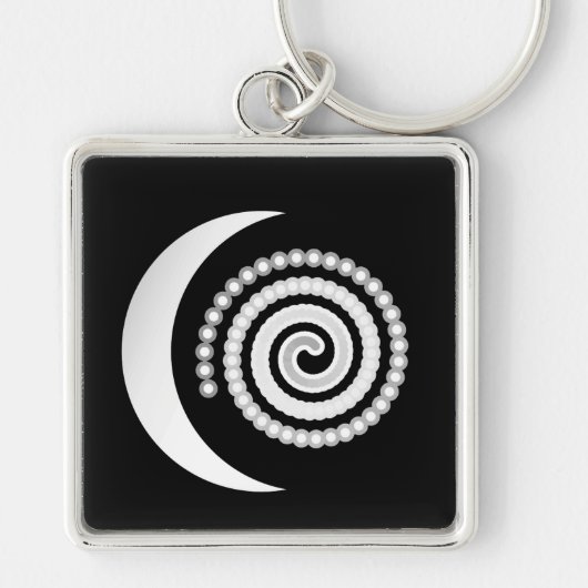 Porte-clés Spirale de lune d'argent sur noir (Devant)