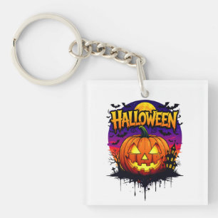 Porte-clés Spooky Halloween Pumpkin Design with Moonlit Sky a