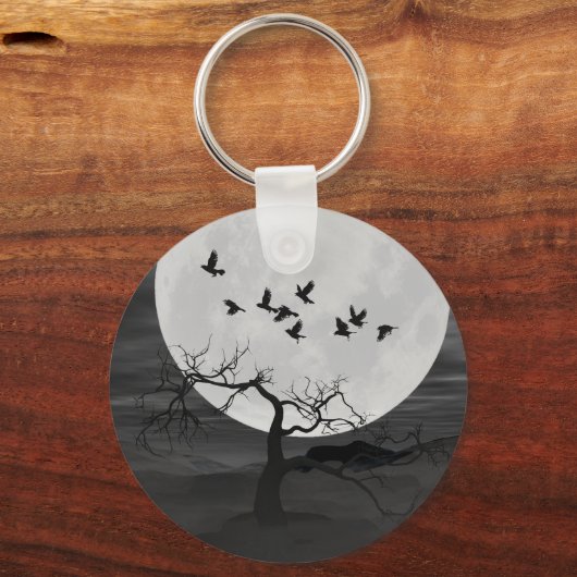 Porte-clés Spooky Ravens Flying Against the Full Moon (Verso)