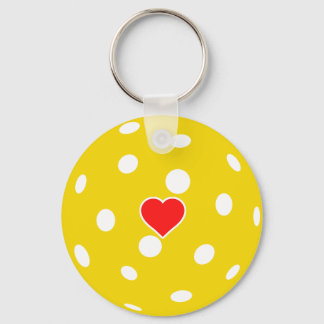 Porte-clés Sport J'aime Pickleball boule jaune avec coeur