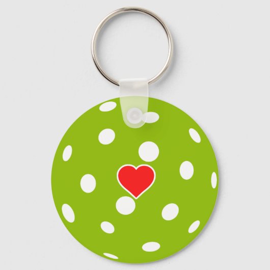 Porte-clés Sport Pickleball boule verte avec coeur (Recto)