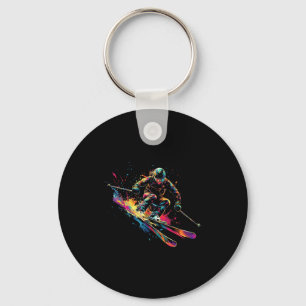 Porte-clés Sports d'hiver Alpin Peinture Éclaboussure Skieur 