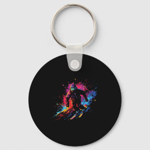 Porte-clés Sports d'hiver Alpin Peinture Éclaboussure Skieur