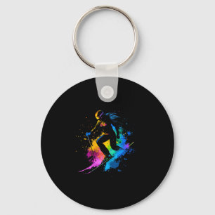 Porte-clés Sports d'hiver Alpin Peinture Éclaboussure Skieur 