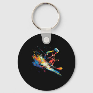 Porte-clés Sports d'hiver Alpin Peinture Éclaboussure Skieur