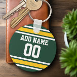 Porte-clés Sports Team Football Jersey Nom personnalisé Numér<br><div class="desc">Couleurs vert foncé et jaune doré — Si vous êtes propriétaire d'une équipe de football Imaginaire,  fabriquez vos propres produits et montrez-les à vos amis! Ou - Jouez-vous au football du lycée et voulez un memento? Ce design jersey est parfait pour tous ceux qui pratiquent le sport.</div>