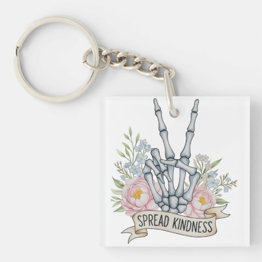 Porte-clés "Spread Kindness" Skeleton Peace Sign – Watercolor (Devant)