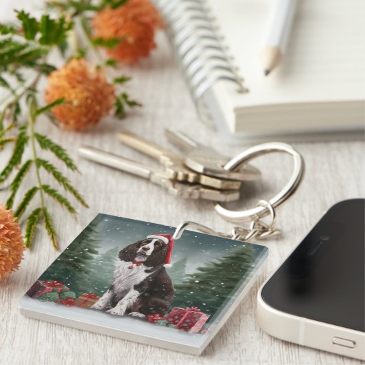 Porte-clés Springer Spaniel Chien dans la neige Noël (Devant Droit)