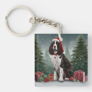 Porte-clés Springer Spaniel Chien dans la neige Noël