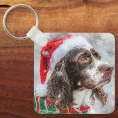 Porte-clés Springer Spaniel Chien Fête de Noël (Recto)