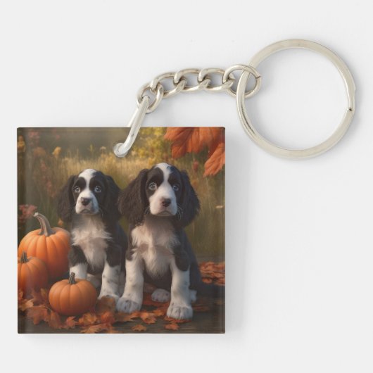Porte-clés Springer Spaniel Chiot Automne Citrouille de plais (Dos)