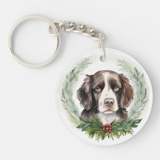 Porte-clés Springer spaniel Noël Wreath Festive Pup (Devant)
