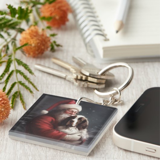 Porte-clés Springer Spaniel Père Noël Festif Noël (Devant Droit)