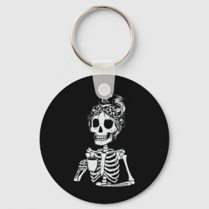 Porte-clés Squelette Boire Café Crâne Drôle Halloween Femme