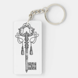 Porte-clés Squelette clé antique noir et blanc élégant