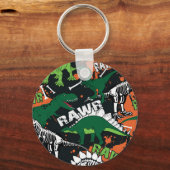 Porte-clés Squelette de dinosaure, motif sans soudure grunge. (Recto)