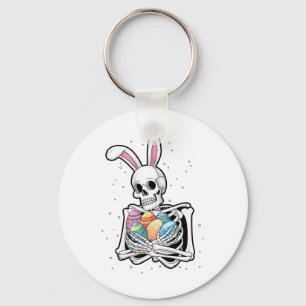 Porte-clés Squelette de lapin tenant des oeufs de Pâques Drôl