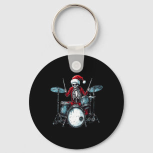 Porte-clés Squelette de père Noël jouant du tambour batteur p