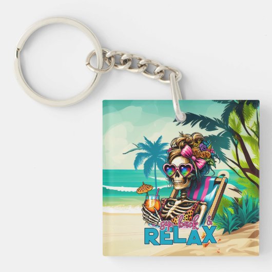 Porte-clés squelette de plage cool mot art (Devant)